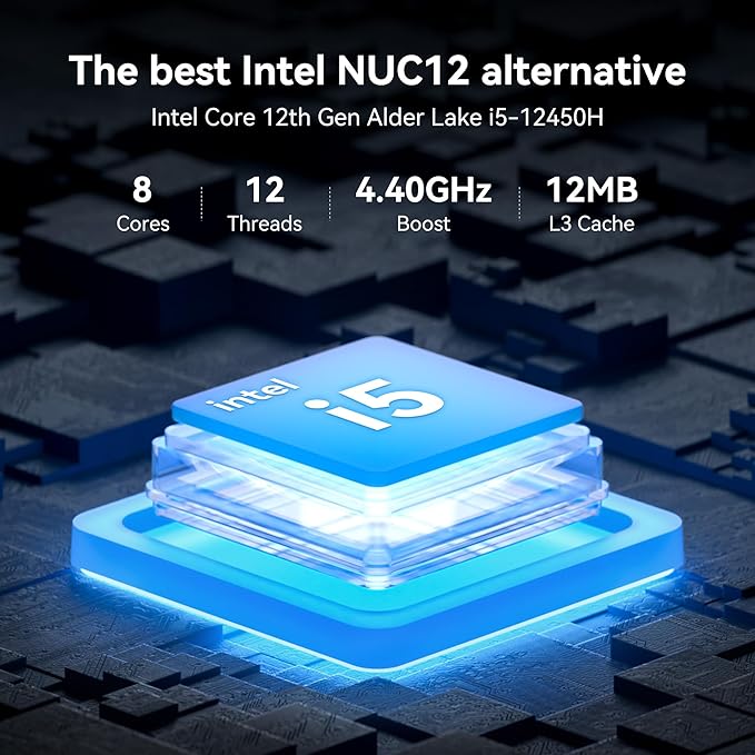 GEEKOM IT12 Business Mini PC for Plex Server & Home Office(3-Year Coverage), with Intel i5-12450H Mini Computer Windows 11, Quiet Low-Power PC 16 RAM/512GB SSD(Not LPDDR) Desktop, Dual USB4 8K