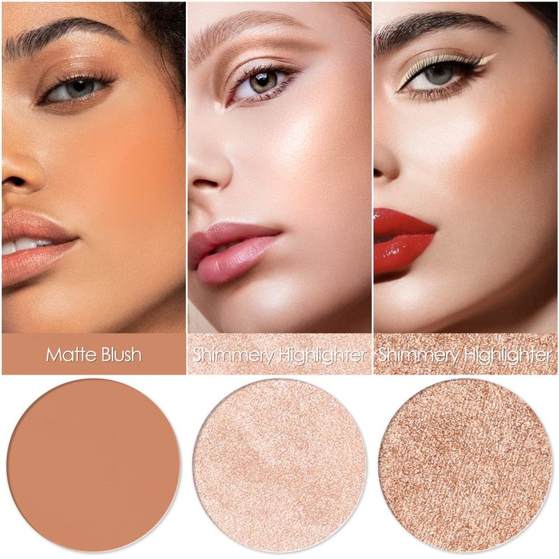 FOCALLURE Blush and Highlighter Palette,3 in 1 Makeup Powder Palette,Cruelty-Free Matte Blush,Shimmer Illuminator Highlighters for a Glowing Look