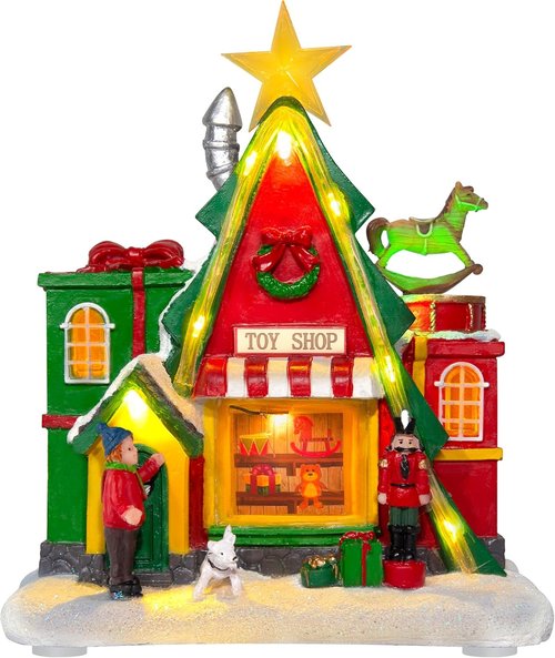 LED Lighted Musical Village House - 7.1" Triangular Christmas Decoration for Holiday Home Decor