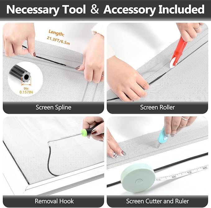 Secopad Window Screen Door Repair Kit, 39" x 78" Screen Door Mesh Replacement Kit, Durable Fiberglass Mesh Screen Roll with Tools for Windows Doors Patio and Porch Screens Replacement, Grey