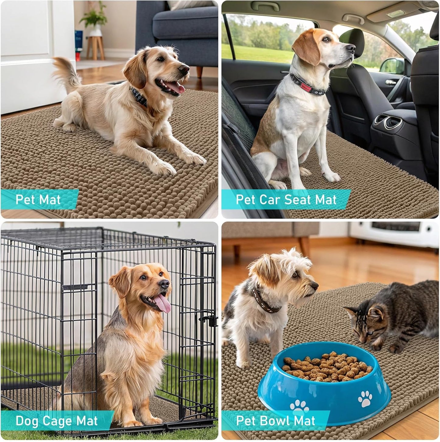 OLANLY Dog Door Mat - Absorbent Non-Slip Chenille Mat for Muddy Paws | 70x24 Inches, Tan Color
