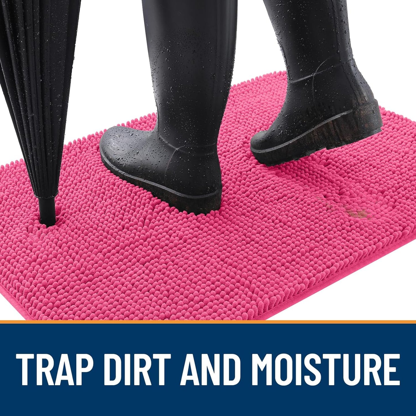 OLANLY Dog Door Mat - Absorbent Non-Slip Chenille Mat for Muddy Paws | 30x20, Quick Dry, Hot Pink