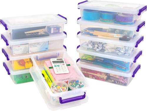 IRIS USA Craft Storage Container Bins - 3 Qt. Clear Organizer Totes with Lids | 10 Pack, Stackable Design