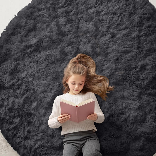 OLANLY Black Round Rug - Soft & Fluffy Machine Washable 6 ft Circle Area Rug for Bedroom & Living Room
