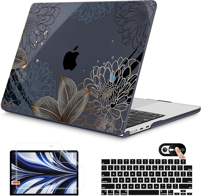 Mektron for 2026 MacBook Air 13-inch M5 Laptop Case A3449 with 13.6-inch Liquid Retina Display Fits 2025 A3240 M4 2024 A3113 M3 2023 A2681 M2 Printed Shell for MacBook Air 13.6", Line Chrysanthemums