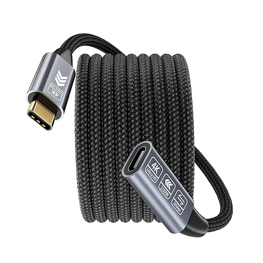 HOTUTUKI USB C Extension Cable 20FT, 20Gbps/100W USB3.2 Type C Extender Cord, 4K@60Hz Video Output Nylon Braided USB C Male to Female Extension Charging Cable Compatibility with Thunderbolt 4/3