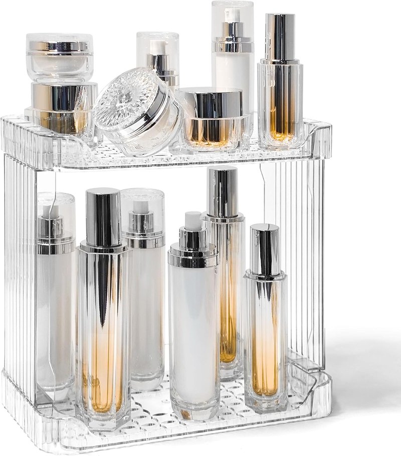 Bathroom Counter Organizer - 2-Tier Clear Skincare & Makeup Holder for Cosmetics