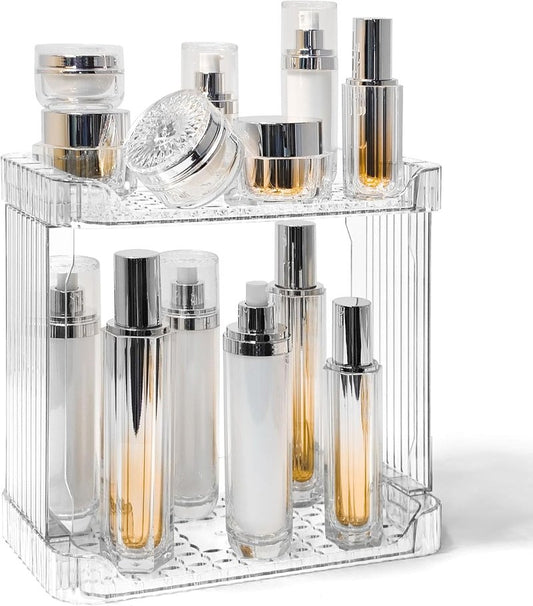 Bathroom Counter Organizer - 2-Tier Clear Skincare & Makeup Holder for Cosmetics