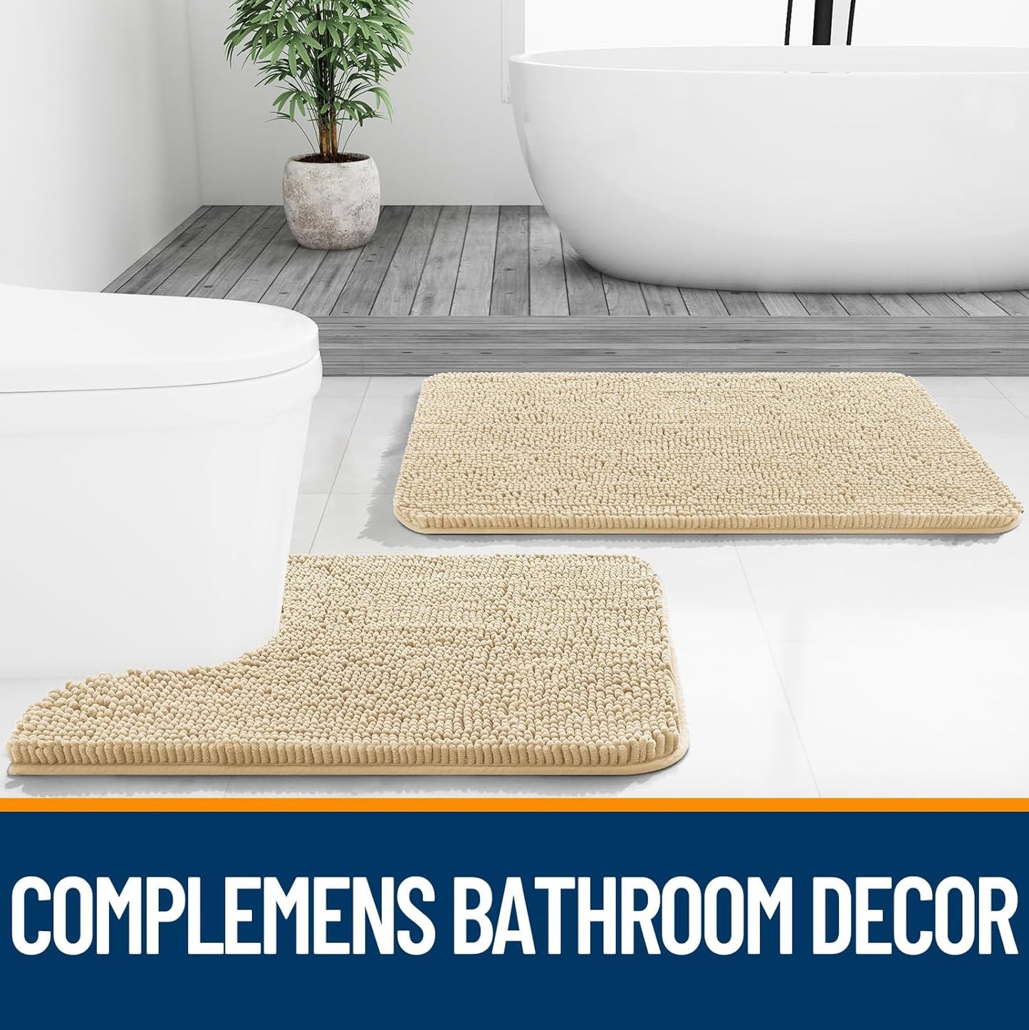 OLANLY Large Bathroom Rugs - Extra Soft Chenille Bath Mats | Quick Dry, Machine Washable, 59x35, Beige