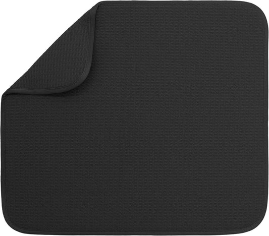 S&T INC. Dish Drying Mat - Absorbent Microfiber Kitchen Counter Pad, 16” x 18”, Large, Black