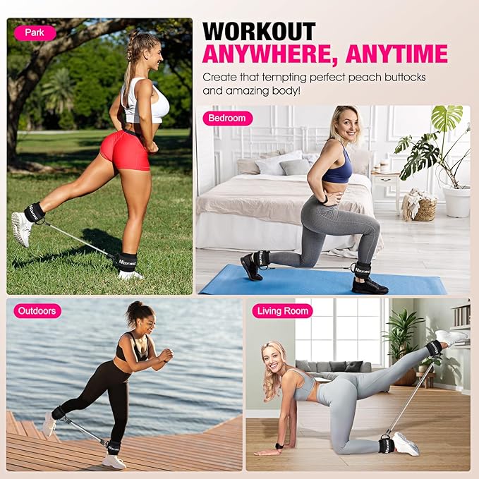 HOXWC Ankle Resistance Bands with Cuffs, Ankle Bands for Working Out, Glute Workout Equipment, Portable Cable for Glutes Workouts, Kick Back Ankle Straps with Exercise Bands, Home Workout Equipment