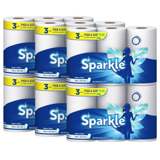 Sparkle Pick-A-Size Plus Paper Towels, 3 Rolls = 6 Regular Rolls, (6 packs With 3 Rolls Each), Everyday Value Paper Towel With Full And Half Sheets