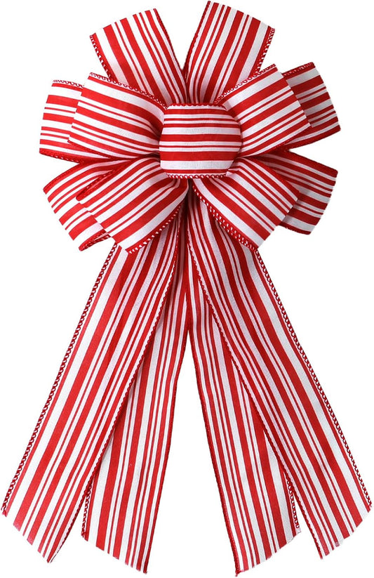 Regine Switzerland Fall Red & White Stripes Wreath Bow - Christmas Burlap Decor for Front Door | Holiday & Thanksgiving Home Accessories