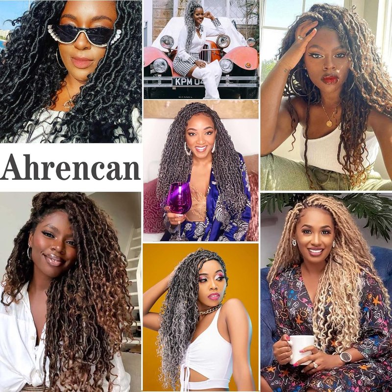 Ombre Burgundy Red Boho Goddess Locs Crochet Hair - 22 Inch, 8 Packs Synthetic Faux Locs with Curly Ends