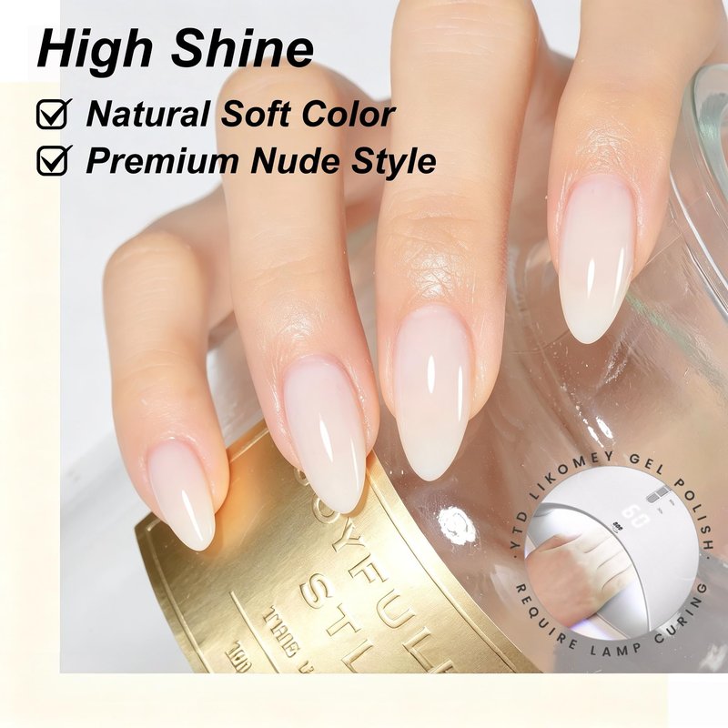 YTD Likomey Nude Gel Nail Polish Set,Translucent Neutral 6 Color with Base and Top Coat Set,Milky White Pink Peach Red Gold Foil Jelly Sheer UV Nail Gel Varnish DIY,8 Pcs 7.5 ml