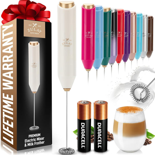 Zulay Kitchen Milk Frother - Ultra-Fast Handheld Drink Mixer with Stainless Steel Whisk | Perfect for Coffee, Protein, Matcha & More