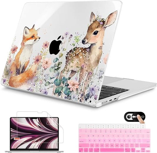 Mektron for 2026 MacBook Air 13-inch M5 Laptop Case A3449 with 13.6-inch Liquid Retina Display Fits 2025 A3240 M4 2024 A3113 M3 2023 A2681 M2 Printed Hard Shell for MacBook Air 13.6", Fox and Deer