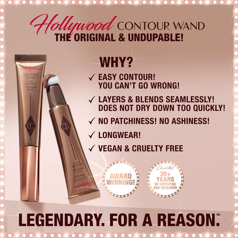 Charlotte Tilbury Hollywood Liquid Contour Wand - Easy-to-Use Contour Stick & Liquid Bronzer for Sculpting & Shaping - Leaves a Natural-Looking Sculpted Finish - Fair