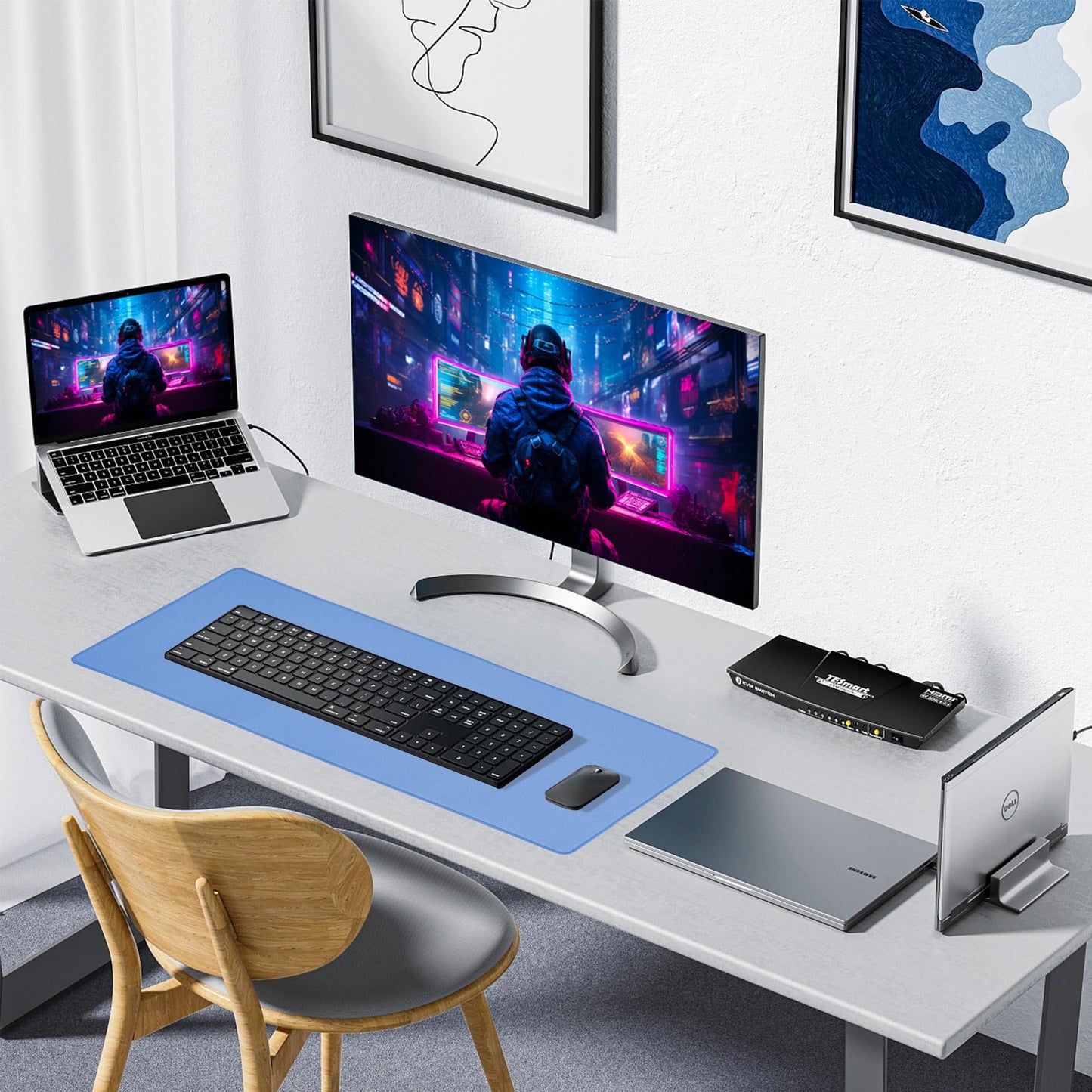 ALOANES Blue Waterproof Desk Mat, Large Mouse Pad with Extended Mouse Mat, with Anti Slip Base, Stitched Edge, Grain Jacquard Surface, Perfect for Gamer, Office& Home 3XL(35.43"x15.74"x0.12")