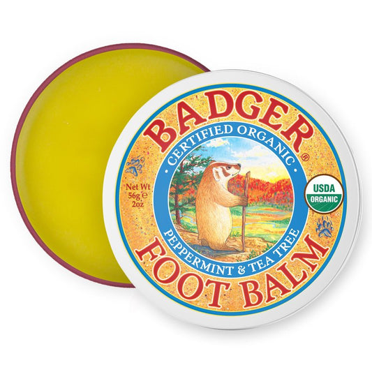 Badger Foot Balm, 100% Organic Foot Cream for Dry Cracked Heels and Feet, Fast Acting Foot Care for Women & Men, All-Natural Cracked Heel Treatment, 2 oz Tin
