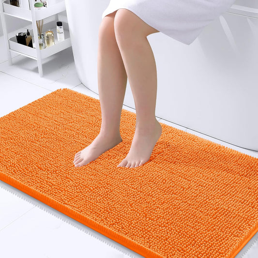 OLANLY Bathroom Runner Rugs - Extra Soft Chenille Bath Mats | Quick Dry, Machine Washable, 44x24, Orange