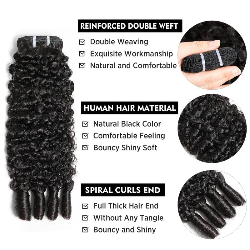 Burmese Curly Hair Bundles - 12-16 Inch Water Wave Extensions | Black 3C4A Spiral Ends