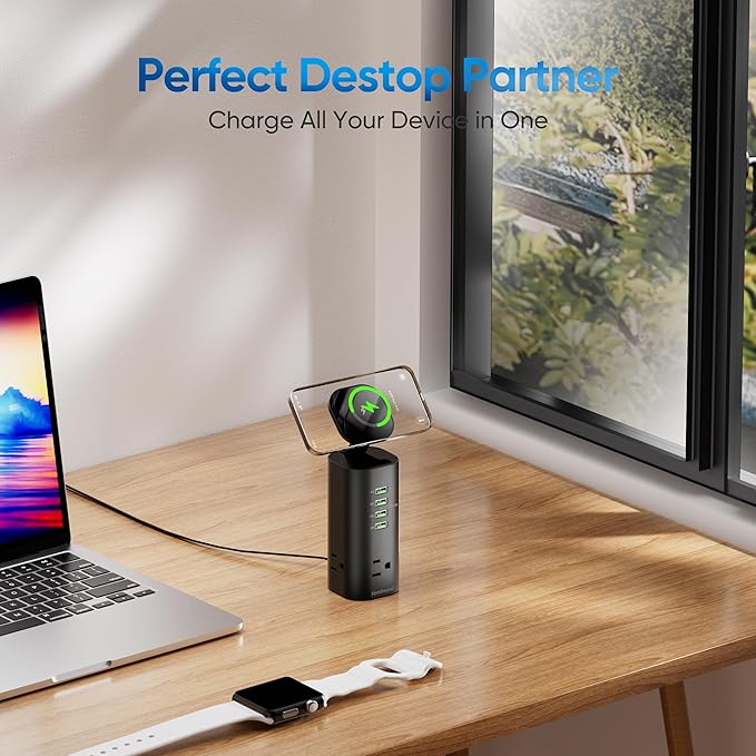 160W Fast Charging Station, TenTrend Power Strip Tower Surge Protector with 3 AC Outlets & 8 USB Ports (4 USB-C), 5 FT Flat Plug Extension Cord with Multiple Outlets for Home Office