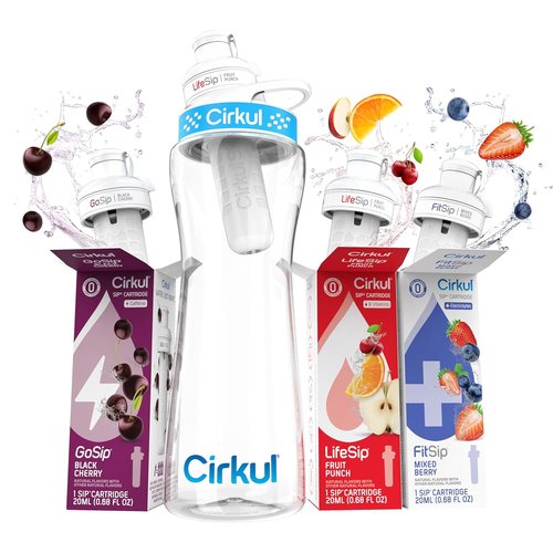 Cirkul 22oz BPA-Free Water Bottle Starter Kit - Blue Lid & 3 Flavor Cartridges (Fruit Punch, Mixed Berry, Black Cherry)