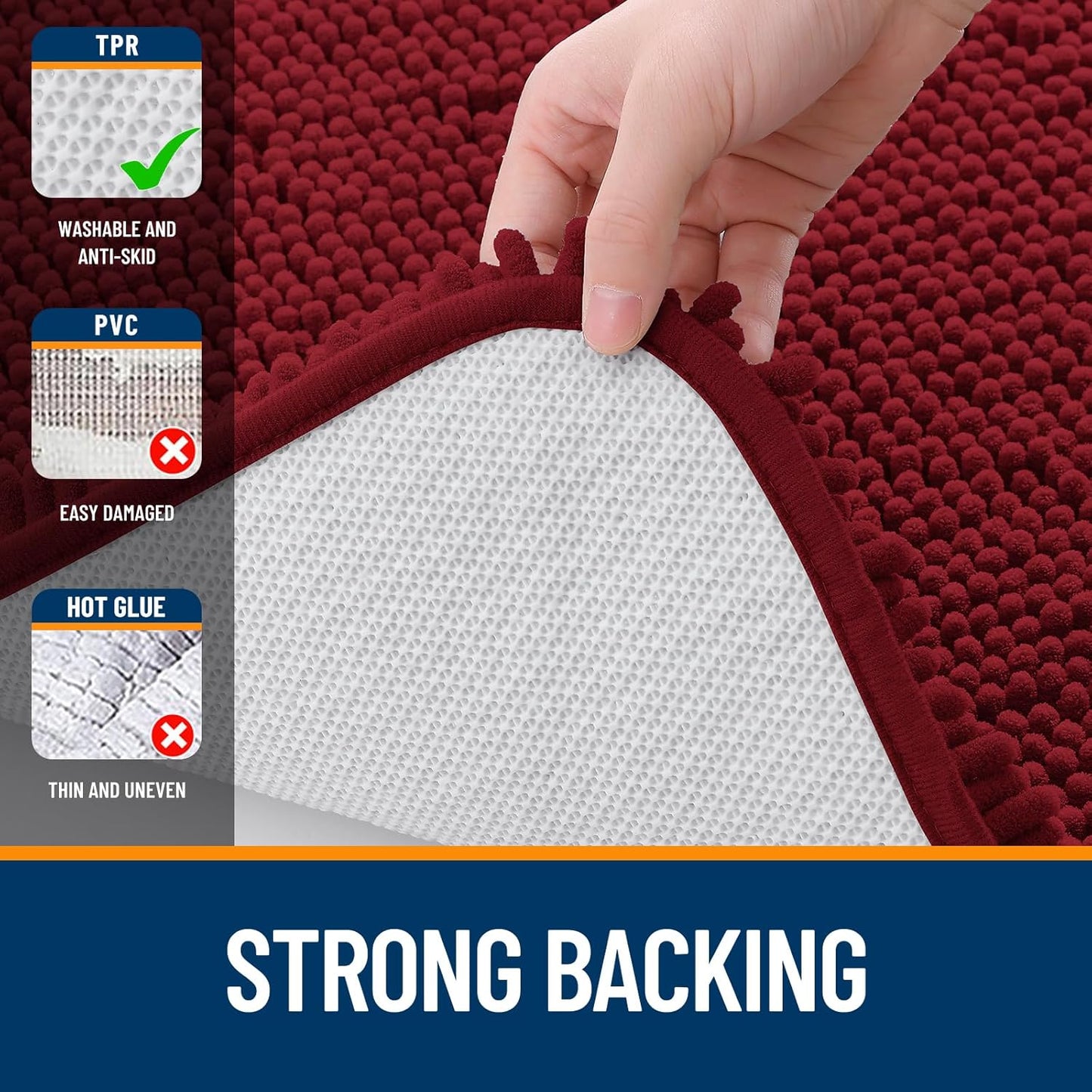 OLANLY Bathroom Runner Rugs - Extra Soft Chenille Bath Mats | 47x17, Quick-Dry, Machine Washable, Red