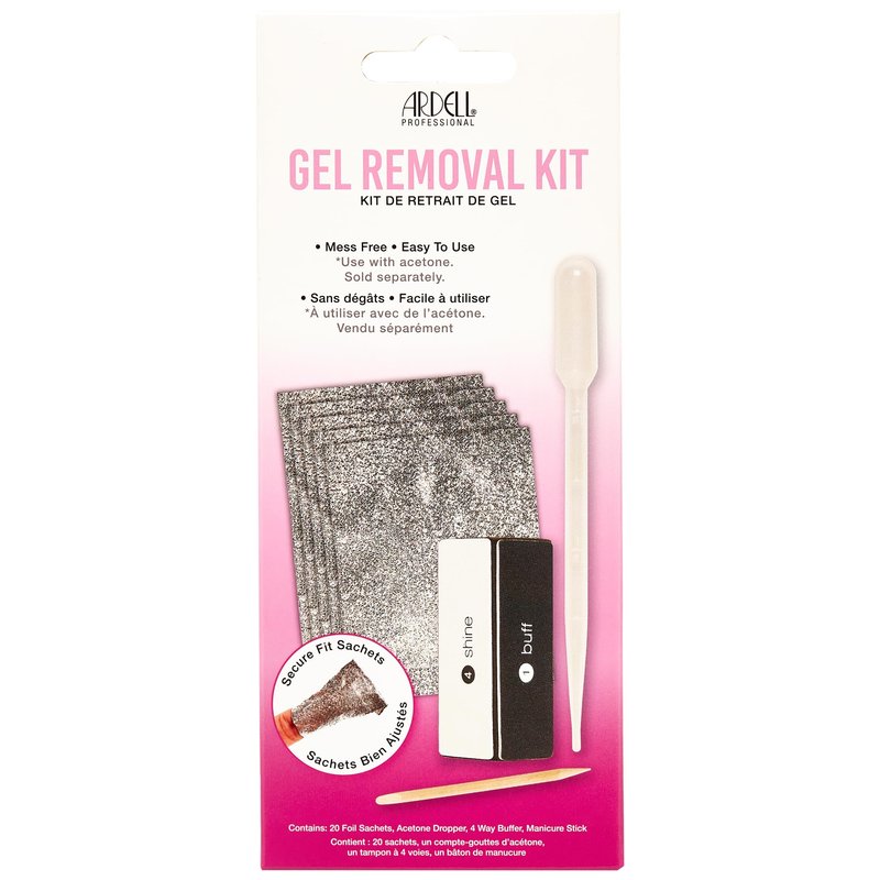 Ardell Gel Nail Polish Remover Kit – Easy At-Home Soak Off Gel for Nails with Foil Nail Wraps, Buffer, Dropper & Stick, 20 Nail Foil Wraps