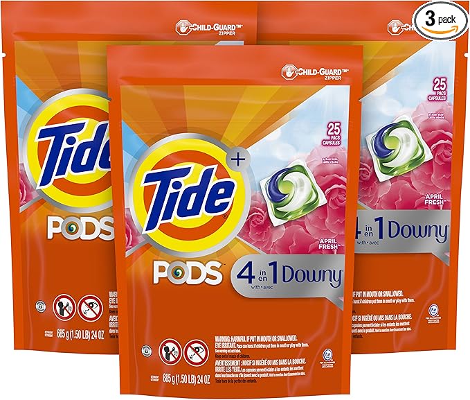 Tide PODS with Downy, Liquid Laundry Detergent Pacs, April Fresh, 3 Bag Value Pack, 75 count