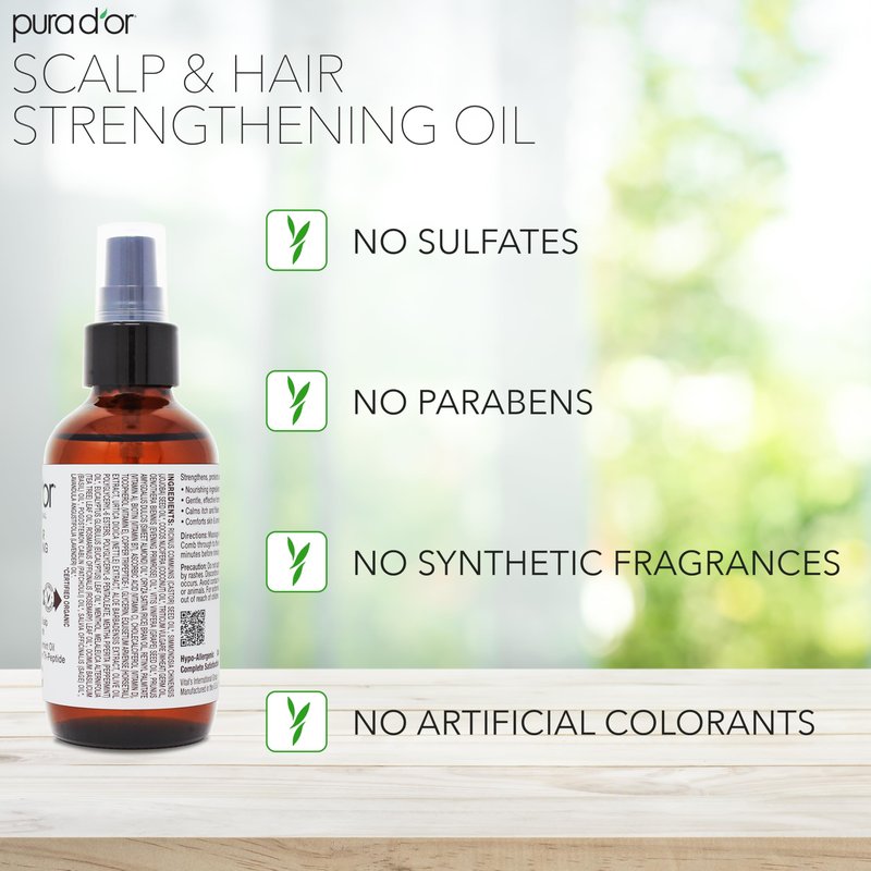 PURA D'OR Scalp & Hair Strengthening Oil (3.3oz x2 = 6.6oz) Supports Optimal Growth, Reduce Breakage, Nourish Roots for Healthier, Fuller, Thicker Hair - Rosemary, Castor & Peppermint Oil