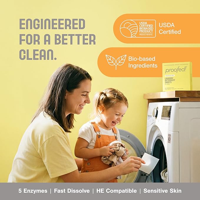 Proofed! Laundry Detergent Sheets, 64 Count, Sport Scent, The Only 100% Plastic-Free Sheet, No PVA or PVOH, Hypoallergenic, Bio-Based Ingredients, Made in USA, 2 Boxes
