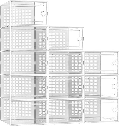 Kuject X-Large Shoe Storage Boxes - Clear Plastic Stackable 12-Pack | Sneaker & Toy Organizer Bins