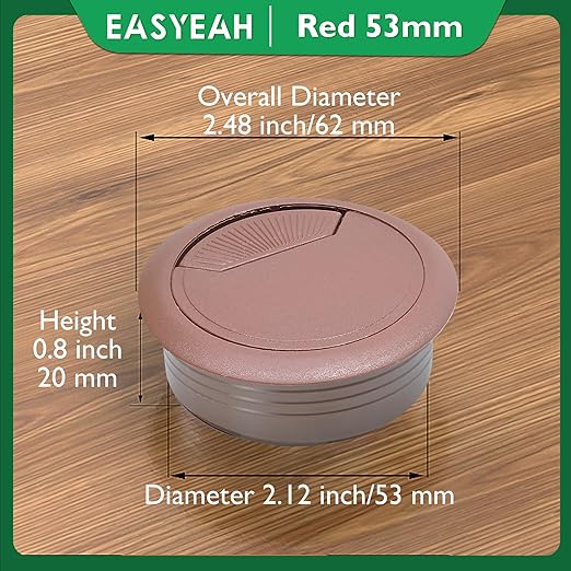EASYEAH 2 Pcs Desk Grommet 2-1/16" / 53 mm, Desk Cord Hole Cover, Cable Grommet ABS Plastic, Desk Hole Grommet for Home & Office Pc, Detachable Adjustable Cable Cord Organizer-Reddish Brown