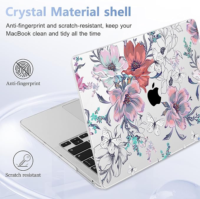 Lepeoac Case for MacBook Pro 13 inch Case M2 2022-2016 A2338 M1 A2251 A2289 A2159 A1989 A1708 A1706, Plastic Hard Shell + Keyboard Cover + Dust Plug, Floral C319