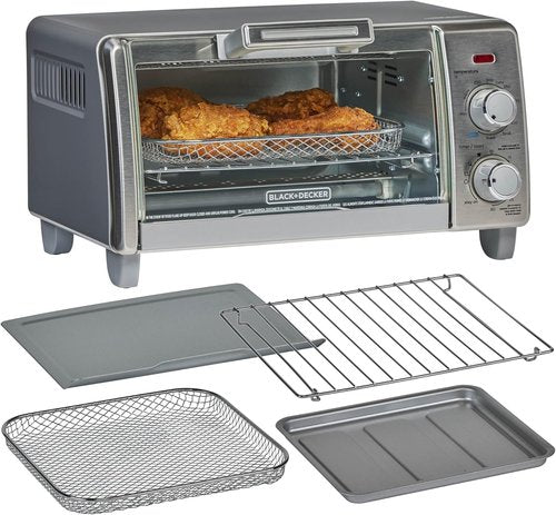 BLACK+DECKER Crisp 'N Bake Air Fry Oven - 5-in-1 Convection Toaster for 9” Pizza, Medium Capacity, Stainless Steel