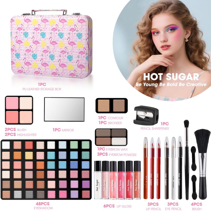 Hot Sugar Makeup Kit for Teenager Girls 13-15, All in One Beginner Makeup Kit for Women Full Kit, Teen Cosmetic Gift Set for Birthday Christmas (Flamingo)