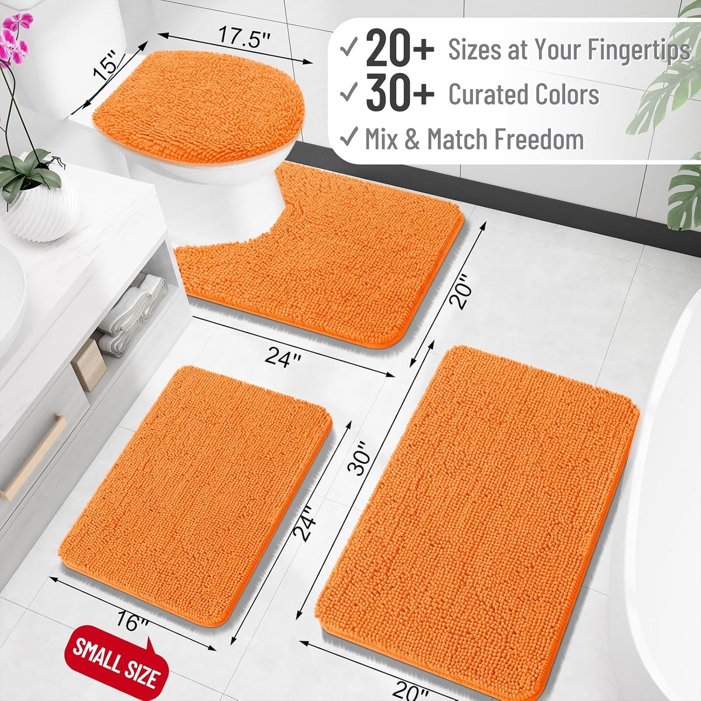 OLANLY Large Bathroom Rugs - Extra Soft Chenille Bath Mats | Quick Dry & Machine Washable, 70x46, Orange