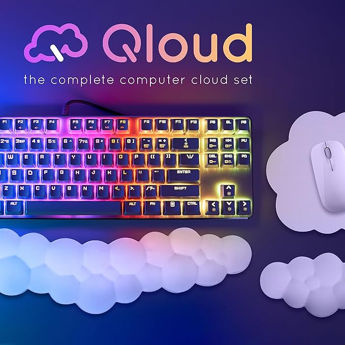 Cloud Keyboard Wrist Rest – Create-ables Qloud Cloud Wrist Rest for Computer Keyboard and Mouse, Ergonomic Memory Foam Wrist Pad with Non-Slip Base, Includes Cloud Mouse Pad – Beige
