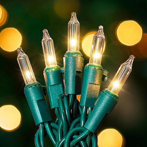 HEYFUNi Clear Christmas Lights - 50 Count Mini String Lights for Indoor/Outdoor Use - 13 Feet Green Wire