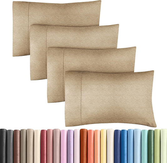Skiennix Queen Pillow Cases Set of 4 - Ultra Soft Hotel Quality - Wrinkle Free & Fade Resistant - Heathered Tan