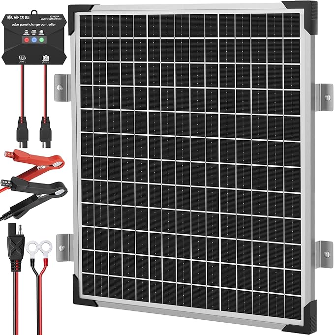 Voltset 50W Solar Panel Kit - 12V Solar Battery Charger Maintainer - IP67 Waterproof Solar Trickle Charger with 10A Smart Charge Controller and Mount Bracket for Boat RV Car Motorcycle Marine Trailer