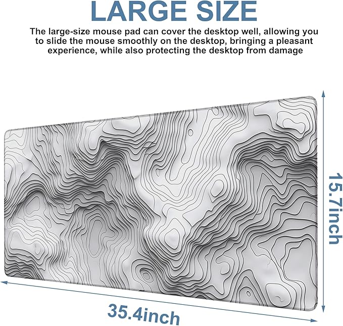 NITAHHHY Large Mouse Pad Wave Lines Gaming Desk Pad Computer Keyboard Non-Slip Waterproof Mouse Mat with Rubber Base and Stitched Edges Entertainment Office Writing Desk Mat 35.4 x 15.7 Inches