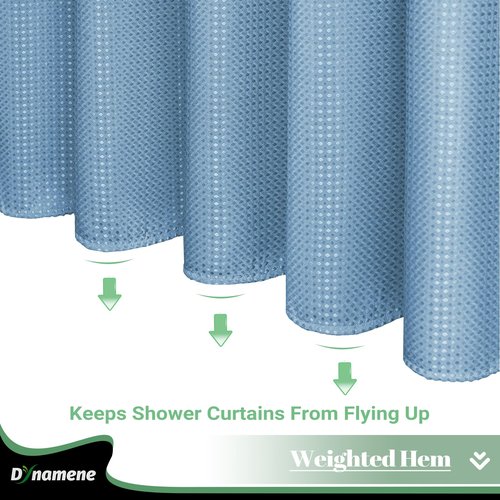 Dynamene Extra Long Shower Curtain, 84 Inch Long Waffle Fabric Shower Curtain for Bathroom, Tall Waterproof Cloth Shower Curtain Set with Hook, Snap in Liner, Mesh Top Window, Moonlight Blue, 72x84