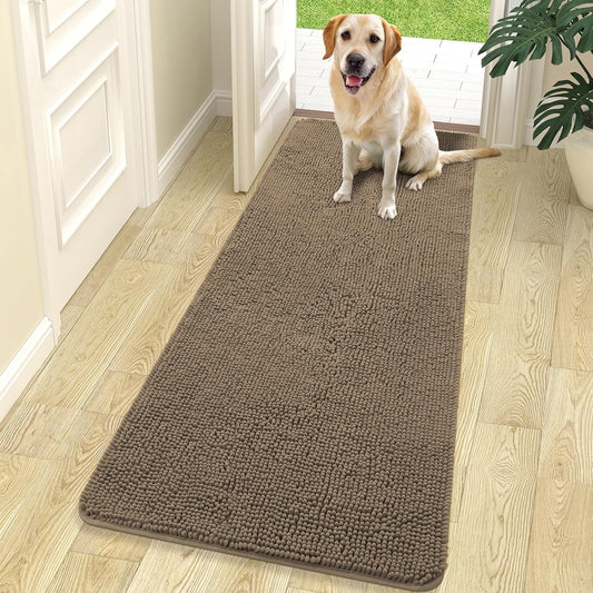 OLANLY Dog Door Mat - Absorbent Non-Slip Chenille Mat for Muddy Paws | 70x24 Inches, Tan Color