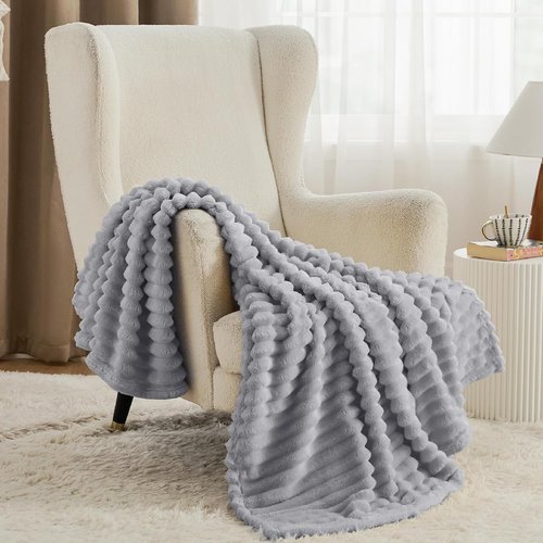 Bedsure Fleece Blanket - Super Soft Light Grey Throw for Couch, Cozy 50x70 Inches