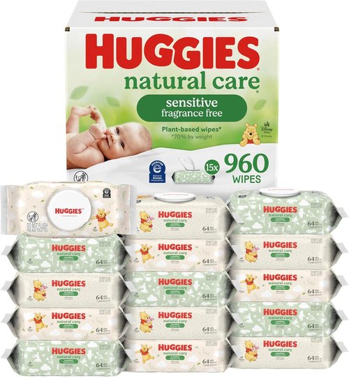 Huggies Natural Care Baby Wipes - Unscented & Hypoallergenic | 99% Purified Water, 15 Packs (960 Wipes)