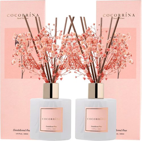 Cocorrína Premium Reed Diffuser Set - Sandalwood Rose Scent with Preserved Baby's Breath | 2 Packs, 6.7oz