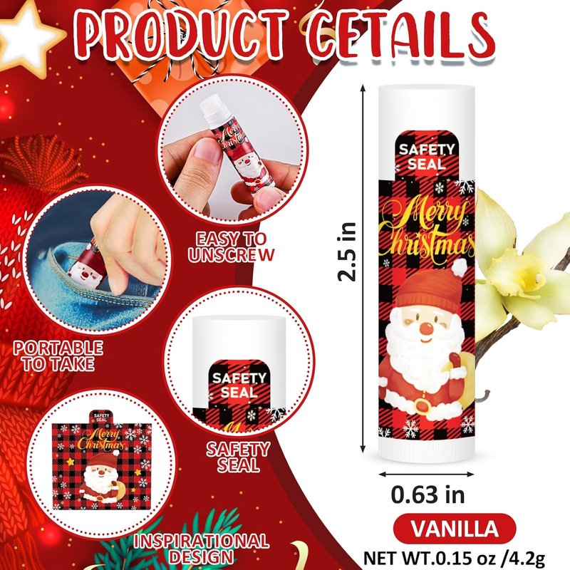 Christmas Lip Balm Bulk - 60 Pcs Festive Stocking Stuffers | Ideal Gifts for Women & Men, Party Favors